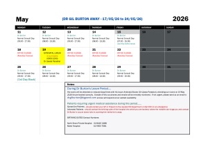 Dr Burton Leave Calendar